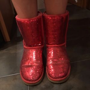 Red sequin ugg boots size 8